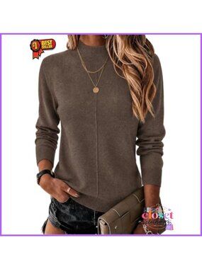 Wool Blend Mock Neck Long Sleeve Pullover Sweater Business Casual